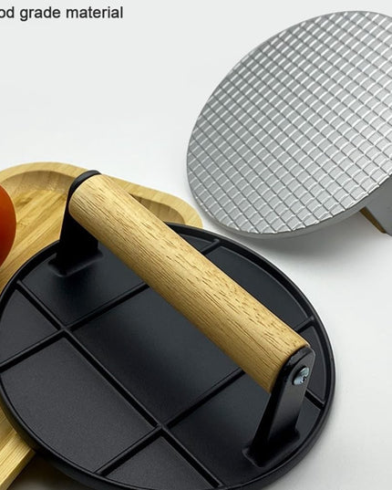 Presa Manuala pentru Carne, din Aliaj de Aluminiu, Maner din Lemn, Presa pentru Burgeri, Usor de Curatat si Folosit, Rotunda,Neagra