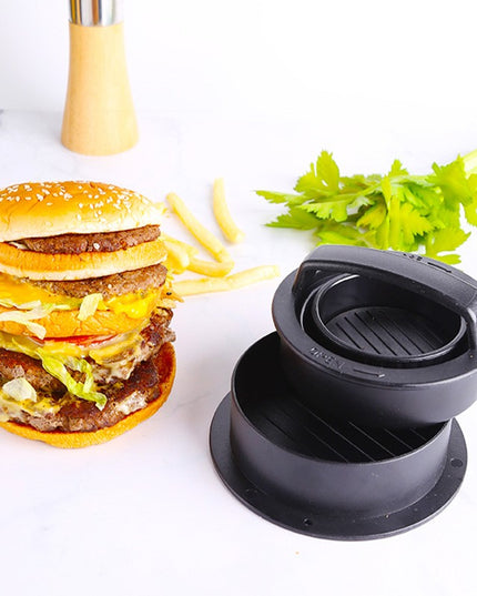 Presa dubla pentru hamburgeri 1, forma si presa, cu maner, usor de curatat si folosit,fara lipire, neagra