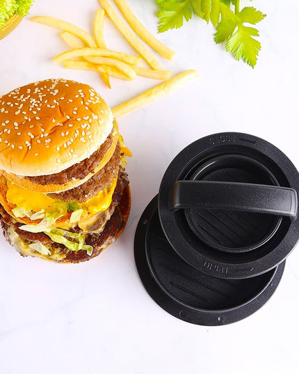 Presa dubla pentru hamburgeri 1, forma si presa, cu maner, usor de curatat si folosit,fara lipire, neagra