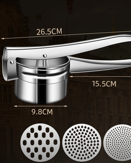 Presa Storcator pentru Fructe si Legume, Zdrobitor Manual, Inox, 3 Discuri Interschimbabile, Usor de Stors si de Curatat, Ergonomic