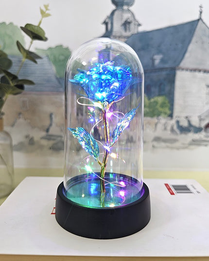 Trandafir in Cupola, cu Lumina Led Multicolora, Baterii, 8.5 x 15 cm