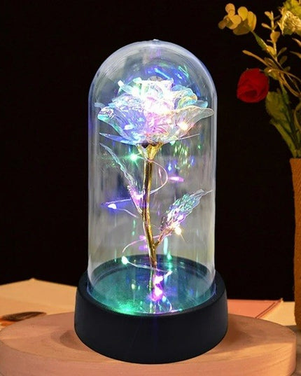 Trandafir in Cupola, cu Lumina Led Multicolora, Baterii, 8.5 x 15 cm