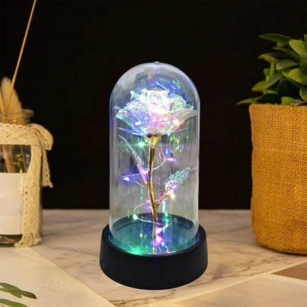 Trandafir in Cupola, cu Lumina Led Multicolora, Baterii, 8.5 x 15 cm