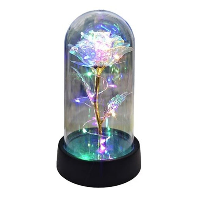 Trandafir in Cupola, cu Lumina Led Multicolora, Baterii, 8.5 x 15 cm