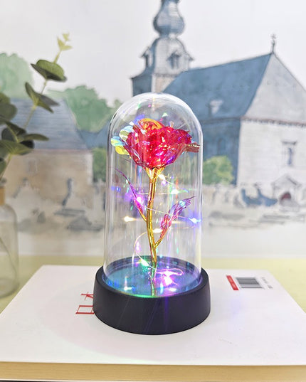 Trandafir in Cupola, cu Lumina Led Multicolora, Baterii, 8.5 x 15 cm
