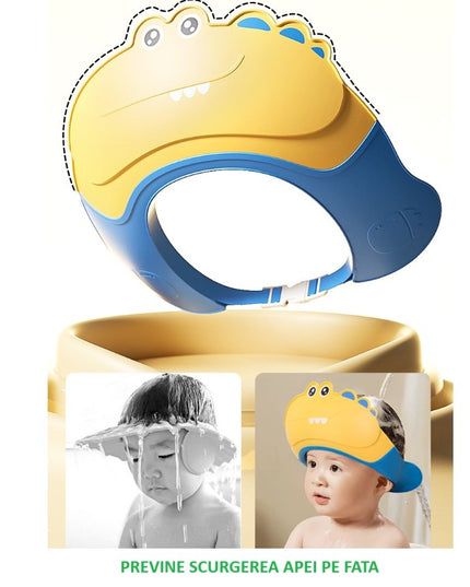 Casca de Dus, Previne Scurgerea Apei si Samponului pe Fata, 0-12 Ani, Ajustabila, din TPE+PP,Model Crocodil