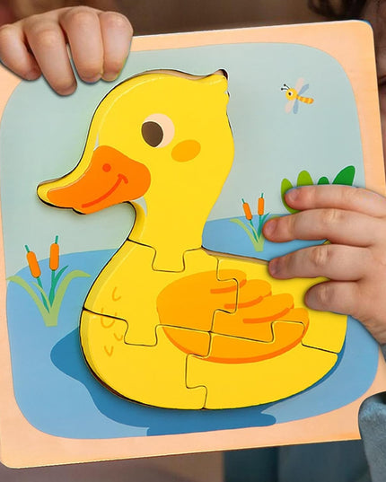 Puzzle Montessori din Lemn pentru Copii, 3D, 0-3 Ani, Model Ratusca, Educativ, Intuitiv, Creativ, 5 Piese, 15x15x0.5 cm