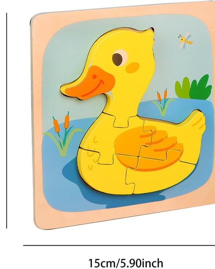 Puzzle Montessori din Lemn pentru Copii, 3D, 0-3 Ani, Model Ratusca, Educativ, Intuitiv, Creativ, 5 Piese, 15x15x0.5 cm