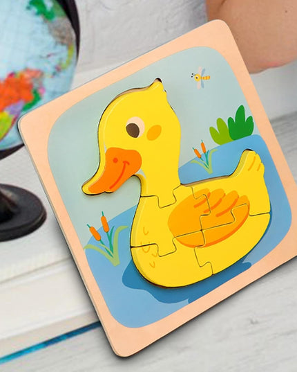 Puzzle Montessori din Lemn pentru Copii, 3D, 0-3 Ani, Model Ratusca, Educativ, Intuitiv, Creativ, 5 Piese, 15x15x0.5 cm