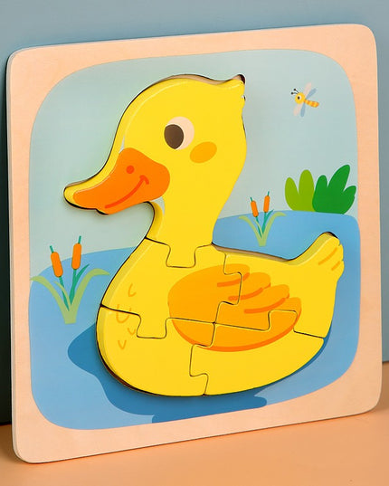 Puzzle Montessori din Lemn pentru Copii, 3D, 0-3 Ani, Model Ratusca, Educativ, Intuitiv, Creativ, 5 Piese, 15x15x0.5 cm