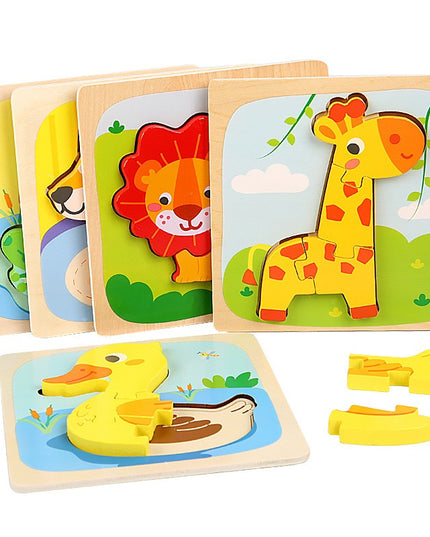 Puzzle Montessori din Lemn pentru Copii, 3D, 0-3 Ani, Model Ratusca, Educativ, Intuitiv, Creativ, 5 Piese, 15x15x0.5 cm