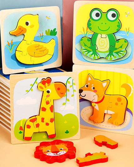 Puzzle Montessori din Lemn pentru Copii, 3D, 0-3 Ani, Model Ratusca, Educativ, Intuitiv, Creativ, 5 Piese, 15x15x0.5 cm