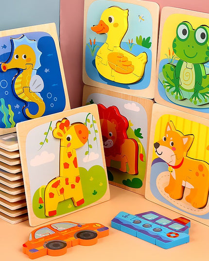 Puzzle Montessori din Lemn pentru Copii, 3D, 0-3 Ani, Model Ratusca, Educativ, Intuitiv, Creativ, 5 Piese, 15x15x0.5 cm