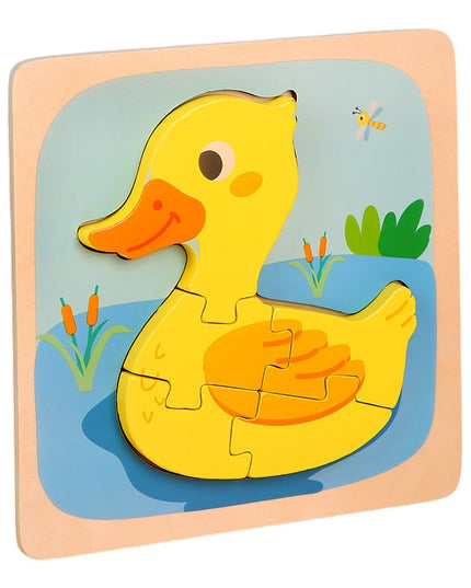 Puzzle Montessori din Lemn pentru Copii, 3D, 0-3 Ani, Model Ratusca, Educativ, Intuitiv, Creativ, 5 Piese, 15x15x0.5 cm