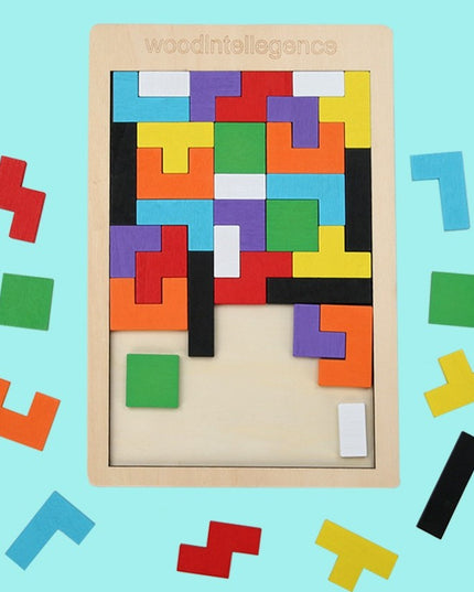 Puzzle Montessori, din Lemn, Tip Tetris, +36 Luni, Forme Neregulate, 40 Piese, 26.5 x 17.7 cm
