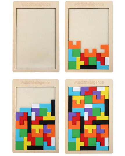 Puzzle Montessori, din Lemn, Tip Tetris, +36 Luni, Forme Neregulate, 40 Piese, 26.5 x 17.7 cm