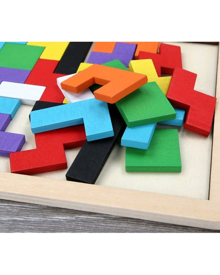 Puzzle Montessori, din Lemn, Tip Tetris, +36 Luni, Forme Neregulate, 40 Piese, 26.5 x 17.7 cm