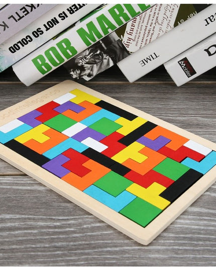 Puzzle Montessori, din Lemn, Tip Tetris, +36 Luni, Forme Neregulate, 40 Piese, 26.5 x 17.7 cm
