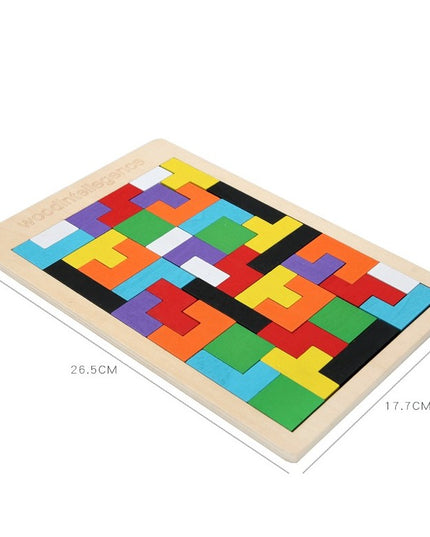 Puzzle Montessori, din Lemn, Tip Tetris, +36 Luni, Forme Neregulate, 40 Piese, 26.5 x 17.7 cm