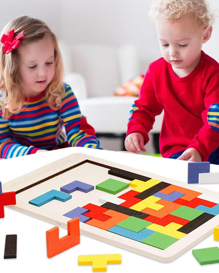 Puzzle Montessori, din Lemn, Tip Tetris, +36 Luni, Forme Neregulate, 40 Piese, 26.5 x 17.7 cm