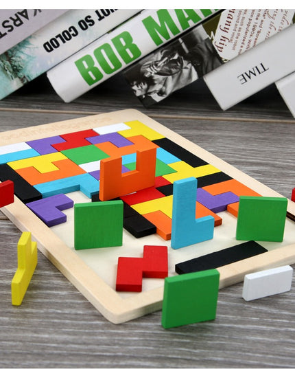 Puzzle Montessori, din Lemn, Tip Tetris, +36 Luni, Forme Neregulate, 40 Piese, 26.5 x 17.7 cm