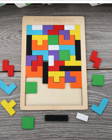 Puzzle Montessori, din Lemn, Tip Tetris, +36 Luni, Forme Neregulate, 40 Piese, 26.5 x 17.7 cm