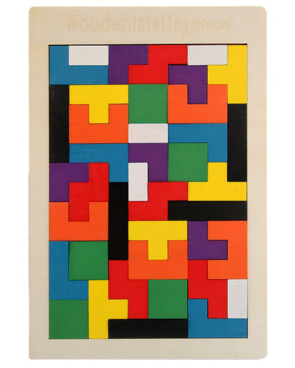 Puzzle Montessori, din Lemn, Tip Tetris, +36 Luni, Forme Neregulate, 40 Piese, 26.5 x 17.7 cm