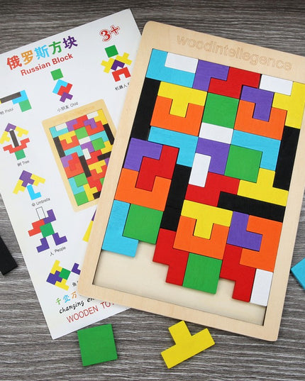 Puzzle Montessori, din Lemn, Tip Tetris, +36 Luni, Forme Neregulate, 40 Piese, 26.5 x 17.7 cm