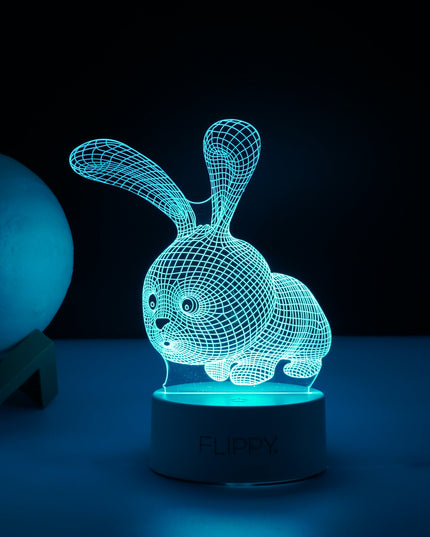 Lampa LED decorativa, 3D, Iepure, cu USB si baterii, inaltime, din material acril, lumina multicolora si telecomanda inclusa