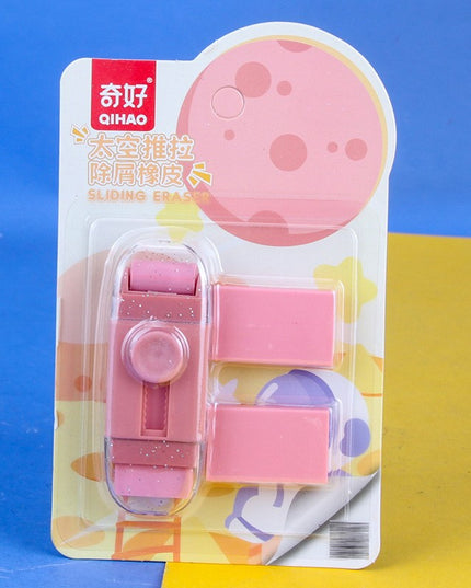 Radiera Retractabila, Model Astronaut Push-Pull pentru elevii, Radiera de tip Push, Doua Radiere de Rezerva in