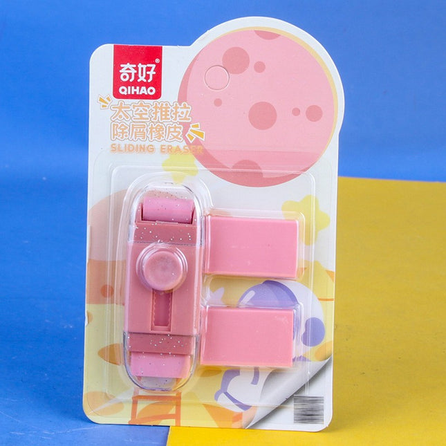 Radiera Retractabila, Model Astronaut Push-Pull pentru elevii, Radiera de tip Push, Doua Radiere de Rezerva in