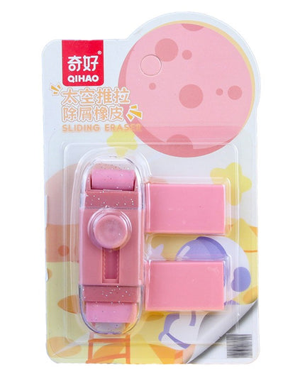 Radiera Retractabila, Model Astronaut Push-Pull pentru elevii, Radiera de tip Push, Doua Radiere de Rezerva in