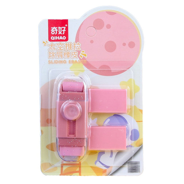 Radiera Retractabila, Model Astronaut Push-Pull pentru elevii, Radiera de tip Push, Doua Radiere de Rezerva in