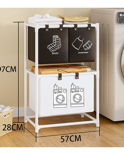 Cos de Rufe, cu 2 Etaje, 3 Cosuri, Cadru de Otel Inoxidabil, 97x28x57 cm