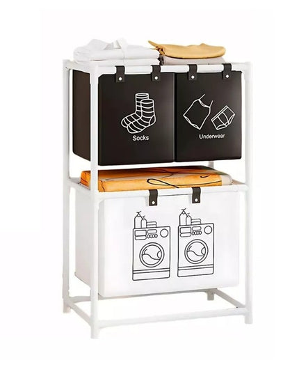 Cos de Rufe, cu 2 Etaje, 3 Cosuri, Cadru de Otel Inoxidabil, 97x28x57 cm