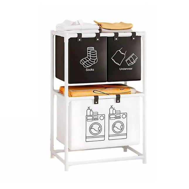 Cos de Rufe, cu 2 Etaje, 3 Cosuri, Cadru de Otel Inoxidabil, 97x28x57 cm