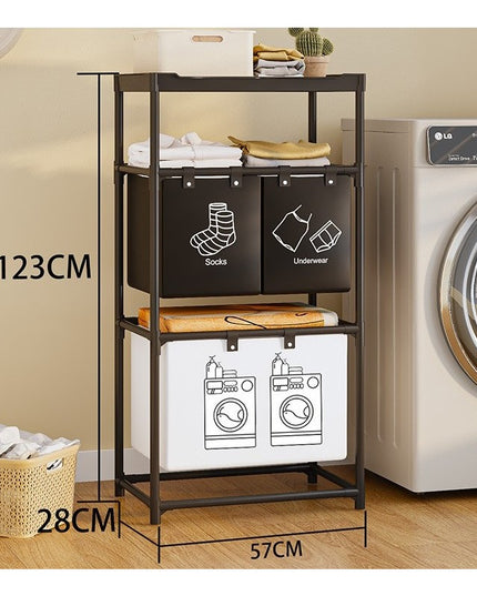 Cos de Rufe, 3 Rafturi, 3 Cosuri, Cadru de Otel Inoxidabil, 123x28x57 cm