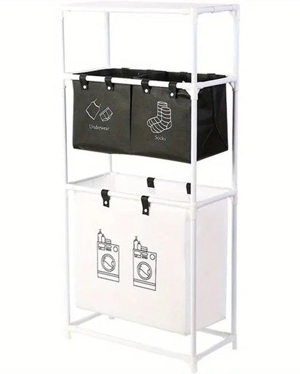 Cos de Rufe, 3 Rafturi, 3 Cosuri, Cadru de Otel Inoxidabil, 123x28x57 cm
