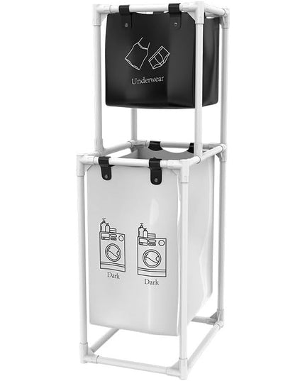 Cos de Rufe, cu 2 Etaje, 2 Cosuri, Cadru de Otel Inoxidabil, 97x44x31 cm