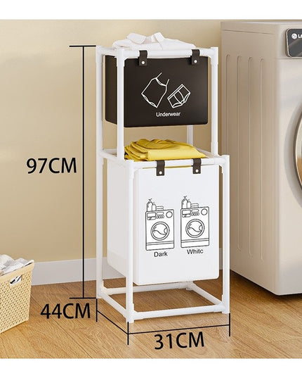 Cos de Rufe, cu 2 Etaje, 2 Cosuri, Cadru de Otel Inoxidabil, 97x44x31 cm