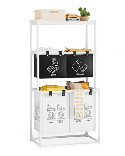 Cos de Rufe, 3 Rafturi, 4 Cosuri, Cadru de Otel Inoxidabil, 123x28x57 cm, 123x44x57 cm