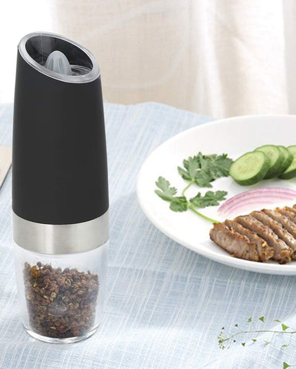 Rasnita Electrica Sare si Piper, cu Camera Depozitare Transparenta, Macinare, Functionare pe Baterii, cu Lumina, ABS