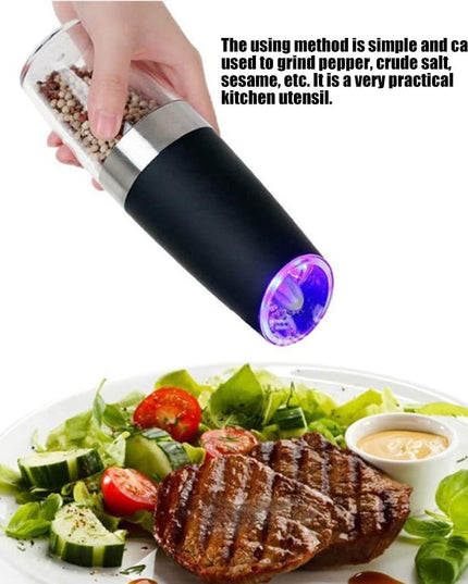 Rasnita Electrica Sare si Piper, cu Camera Depozitare Transparenta, Macinare, Functionare pe Baterii, cu Lumina, ABS