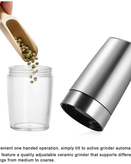 Rasnita Electrica Sare si Piper, cu Camera Depozitare Transparenta, Macinare, Functionare pe Baterii, cu Lumina, ABS