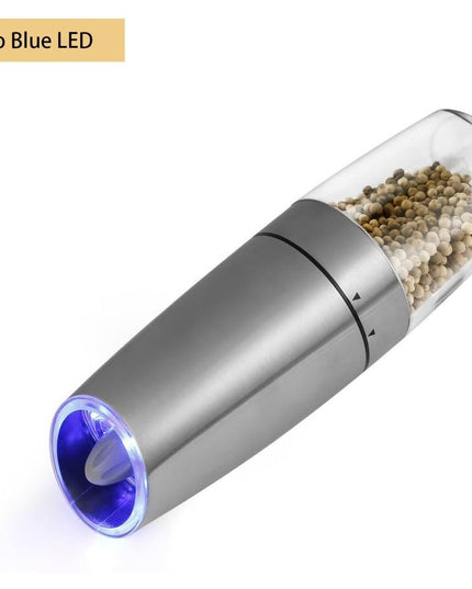 Rasnita Electrica Sare si Piper, cu Camera Depozitare Transparenta, Macinare, Functionare pe Baterii, cu Lumina, ABS