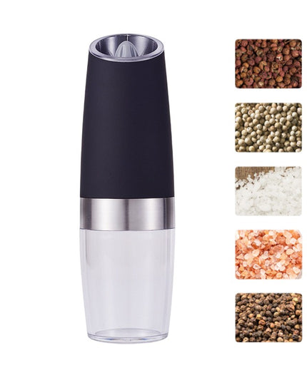 Rasnita Electrica Sare si Piper, cu Camera Depozitare Transparenta, Macinare, Functionare pe Baterii, cu Lumina, ABS