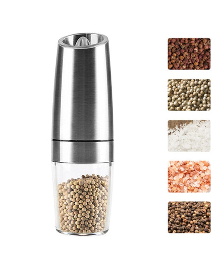 Rasnita Electrica Sare si Piper, cu Camera Depozitare Transparenta, Macinare, Functionare pe Baterii, cu Lumina, ABS