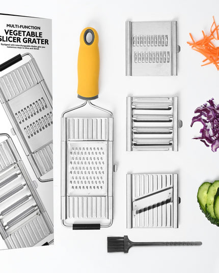 Razatoare multifunctionala Inox, 4 tipuri de lame, usor de manevrat, maner din ABS ergonomic,periuta curatare inclusa, Lame interschimbabile