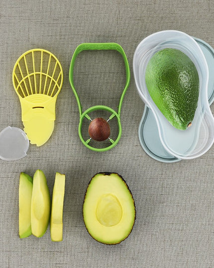 Recipient de Depozitare Avocado 5in1, Etans, pentru Frigider, din Plastic, Dispozitiv de Taiat, Curatat, Feliat