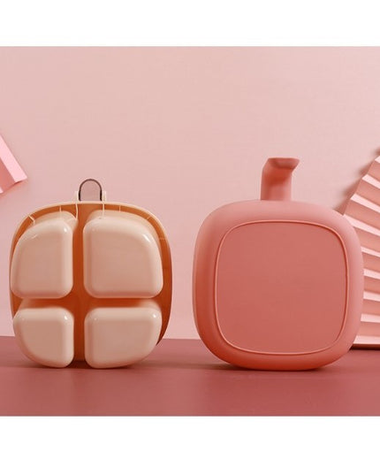 Recipient pentru condimente 4 casute, potrivit pentru sare, cimbru, piper, condimente, 4 lingurite din plastic, capac din plastic, maner